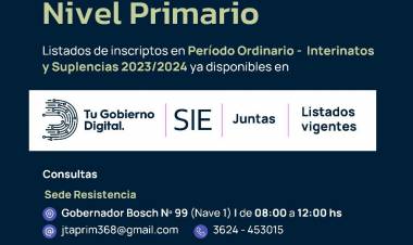 NIVEL PRIMARIO: YA SE ENCUENTRAN DISPONIBLES LAS LISTAS DE INTERINATOS Y SUPLENCIAS 