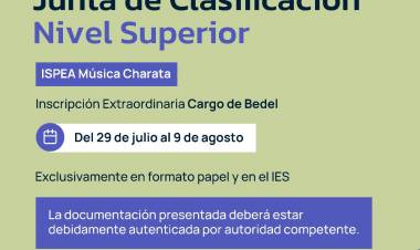 ISPEA MÚSICA CHARATA: ABRE INSCRIPCIÓN PARA EL CARGO DE BEDEL 